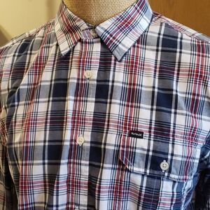 Hurley red white blue plaid long sleeve shirt